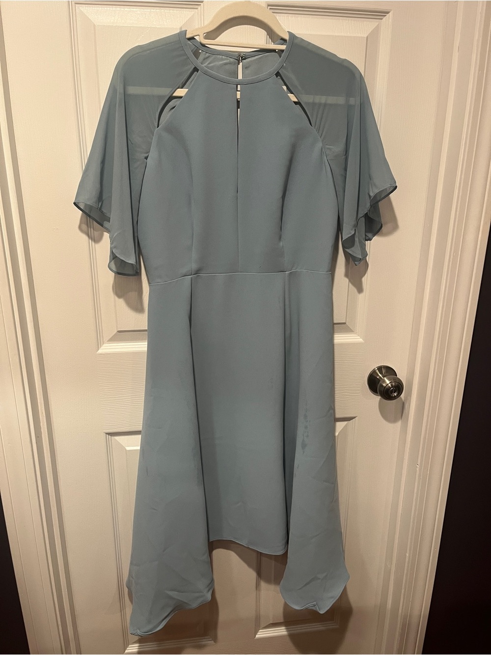 Reiss Elegant Light Blue Flutter Sleeve Midi Dress